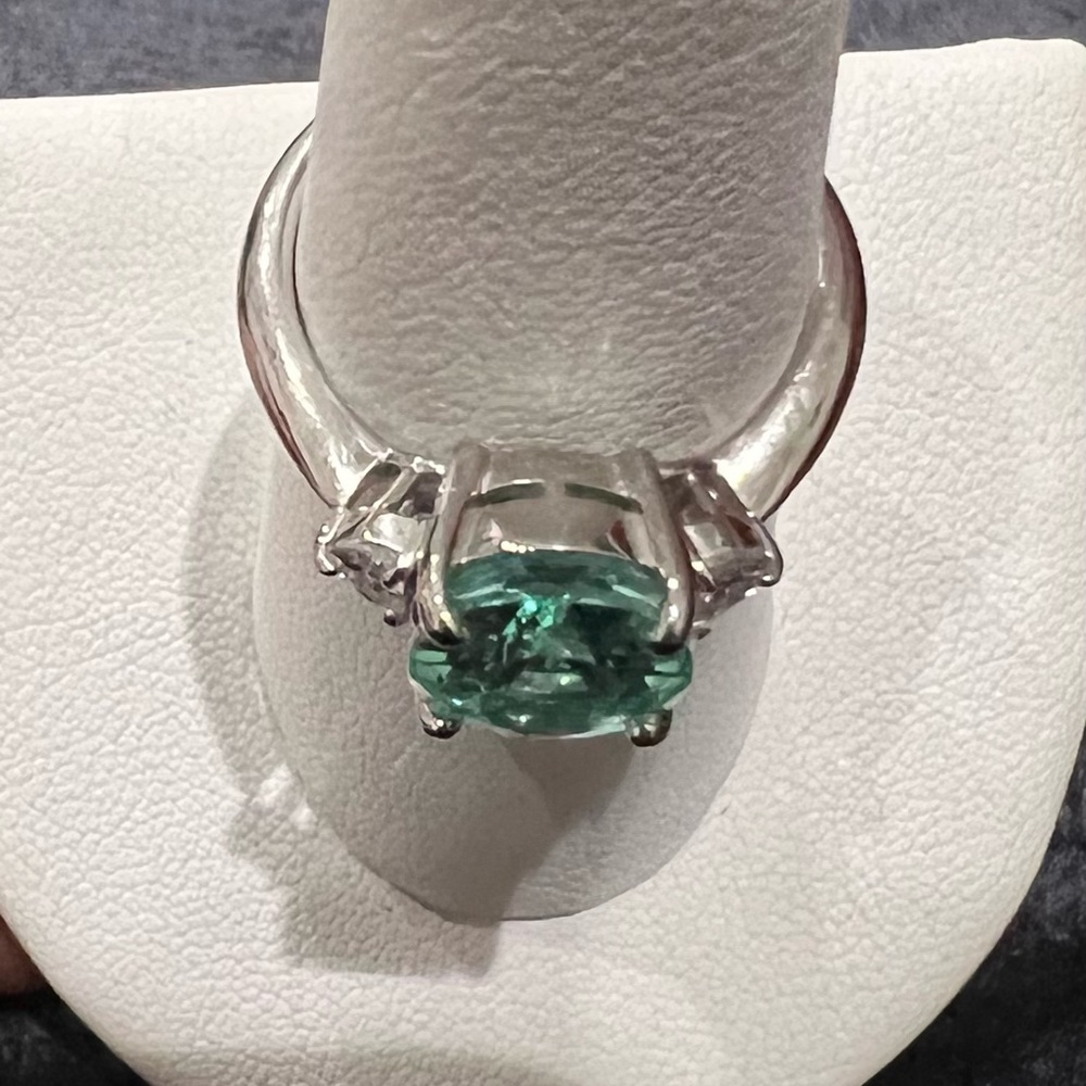 3.99 ct.  PARAIBA TOURMALINE colorless Half moon cut DIAMONDS 950 PLATINUM ring - Picture 15 of 17